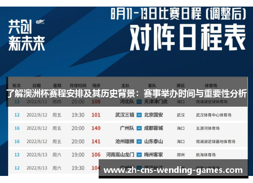 了解澳洲杯赛程安排及其历史背景:赛事举办时间与重要性分析 了解澳洲杯赛程安排及其历史背景:赛事举办时间与重要性分析